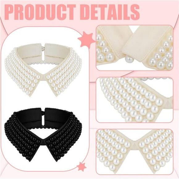 Women's Pearl Beaded Detachable Collars Vintage Style in Black and White - Picture 3 of 7